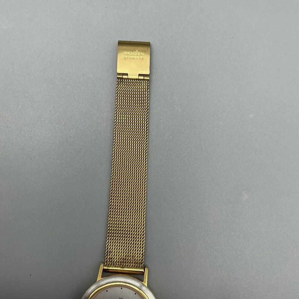 Skagen 16SGS Womens Watch 28mm Silver Gold Tone Mesh Band Date New Battery